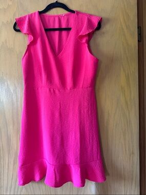 NWT Hot Pink V-Neck Ruffle Hem Dress
